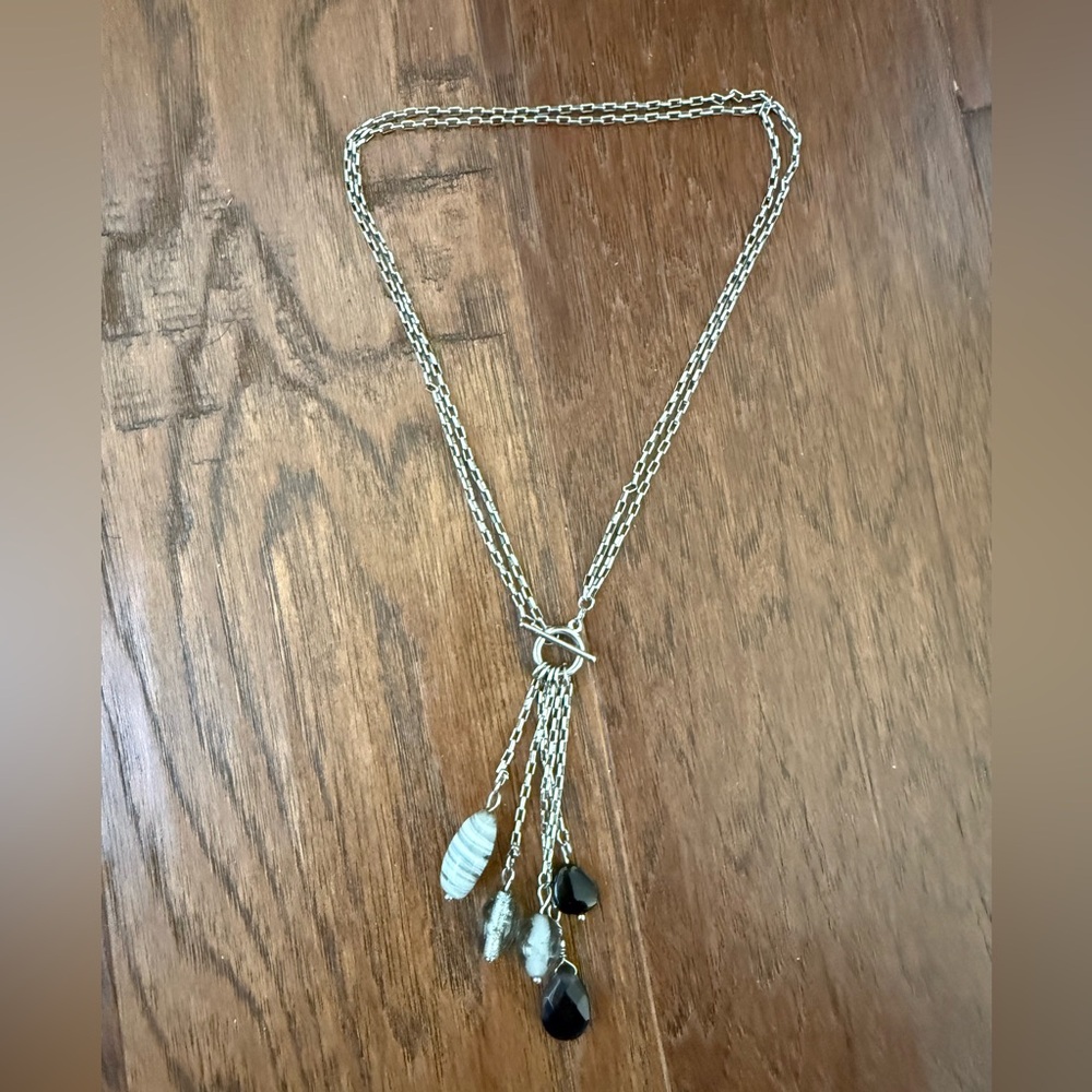 Vintage Lia Sophia Y Necklace.   Grey Black. Silver. 8in or 17in chain